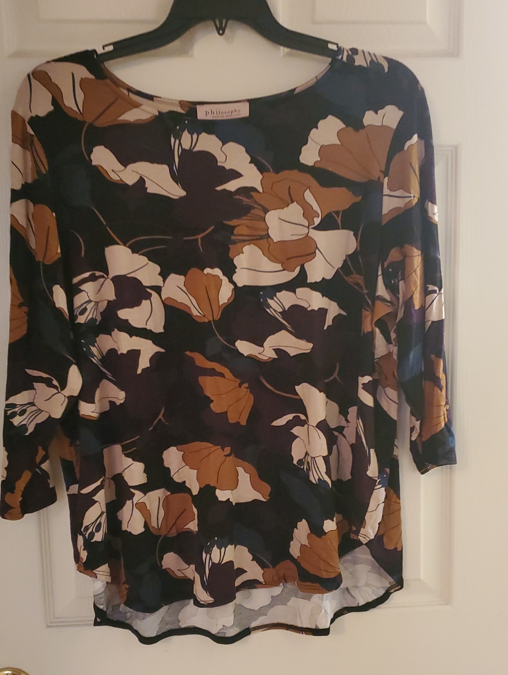 Philosophy Navy Floral Scoop-Neck Top with Brown and Cream Blooms